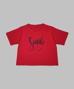 تیشرت کراپ پنبه طرح لبخند Smile