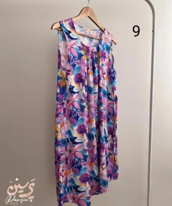 سارافون نخی طرح دار زنانه طرح گل‌دار رنگ آبی