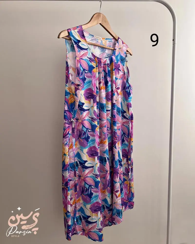 سارافون نخی طرح دار زنانه طرح گلدار رنگ آبی
