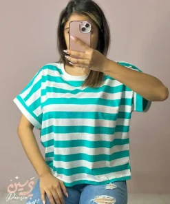 Alternative view of تیشرت کراپ کیمونو راه راه