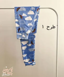 شلوار راحتی مخمل زنانه با طرح فانتزی رنگ آبی پوشاک پرسین