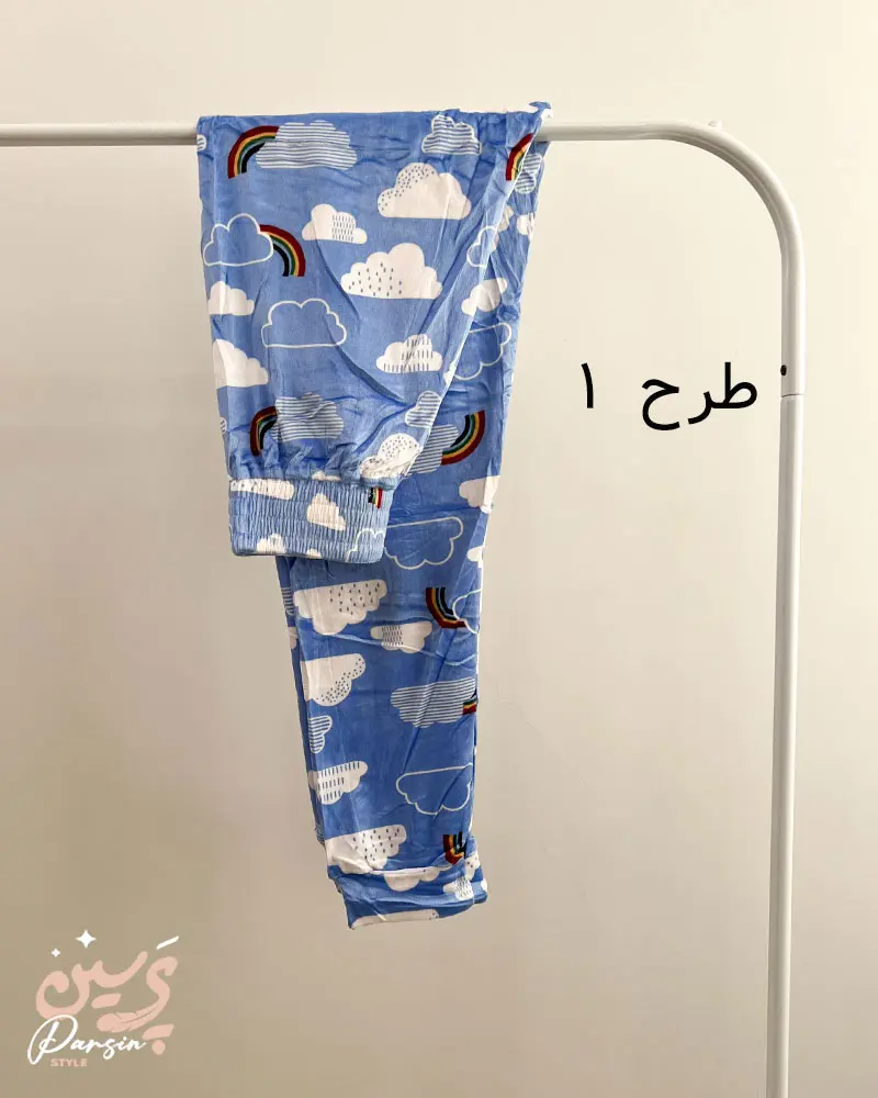 شلوار راحتی مخمل زنانه با طرح فانتزی رنگ آبی پوشاک پرسین