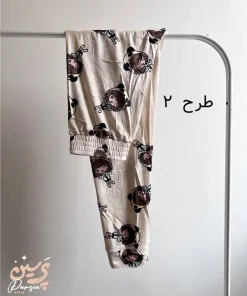 شلوار مخمل گرم زنانه رنگ کرم با طرح عروسکی جدید
