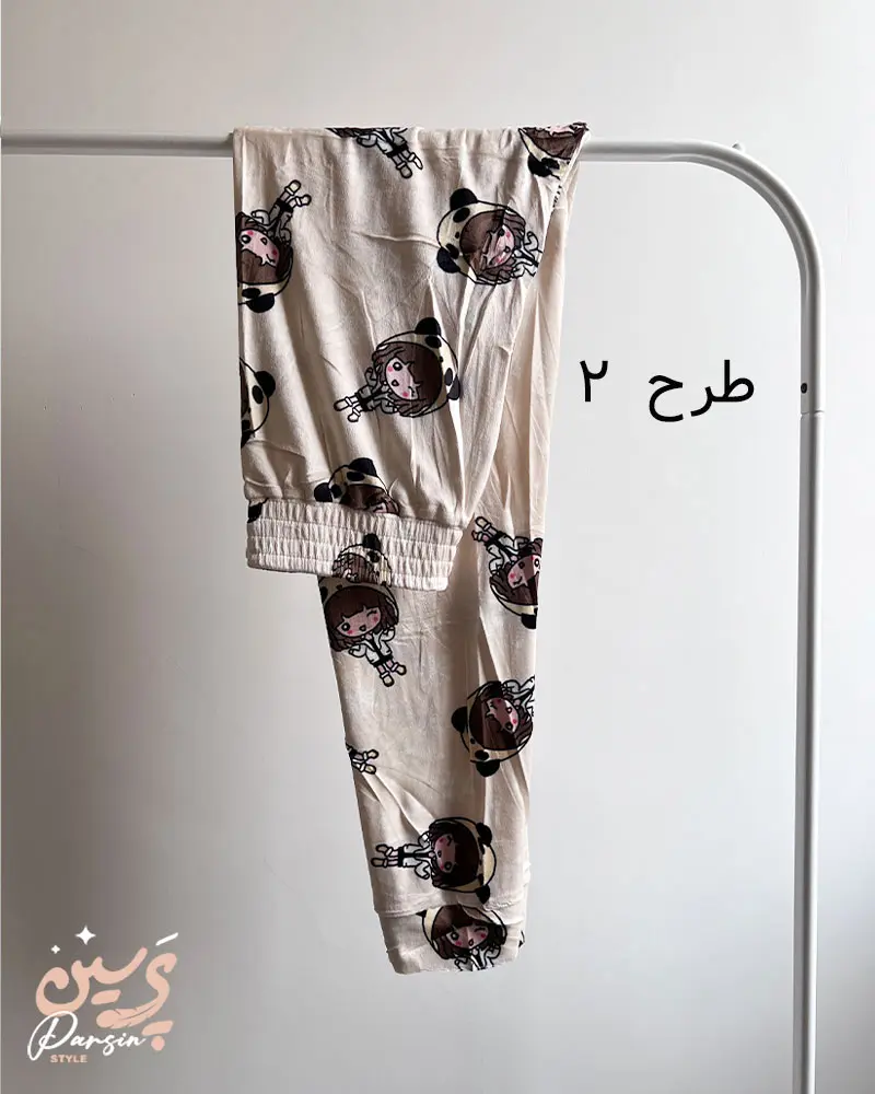 شلوار مخمل گرم زنانه رنگ کرم با طرح عروسکی جدید