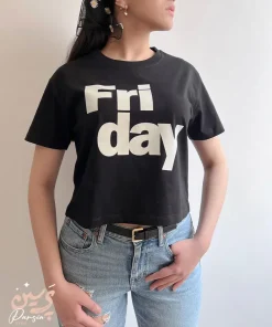 تنخور تیشرت کراپ مشکی فری سایز چاپ FRIDAY
