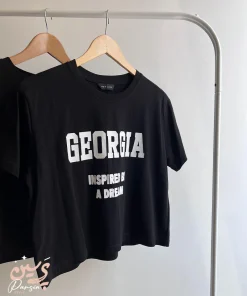 تیشرت کراپ مشکی چاپ GEORGIA باکسی زنانه