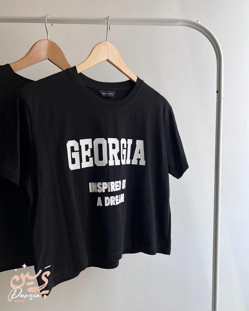 تیشرت کراپ مشکی چاپ GEORGIA باکسی زنانه