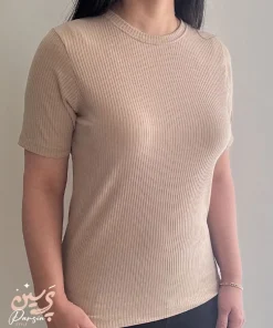 تنخور تیشرت بیسیک کبریتی یقه گرد بسته