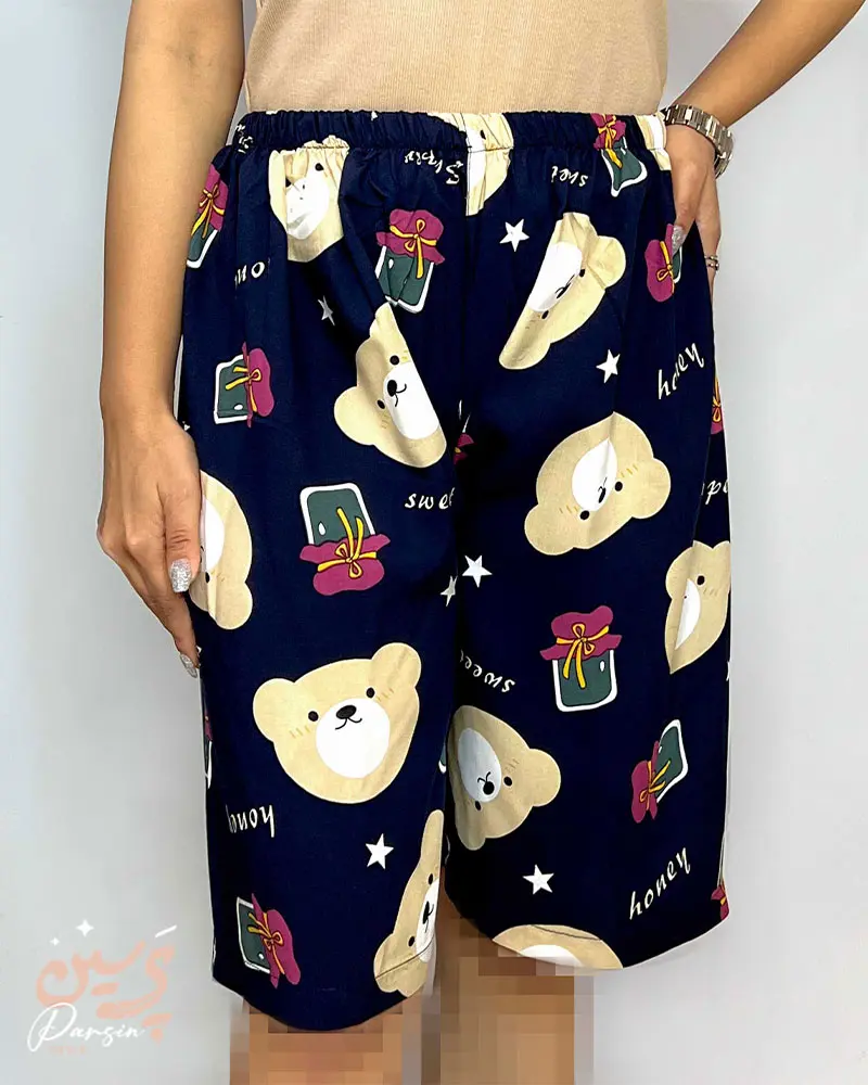 شلوارک نخی طرح دار خانگی تنخور مدل