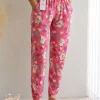 شلوار گیاهی عروسکی جیبدار زنانه طرح خرسی صورتی با تنخور آزاد و راحت