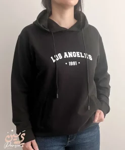 تنخور جلو هودی دخترانه اسپرت مشکی با چاپ Los Angeles