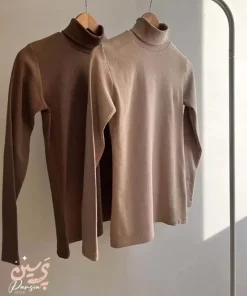 بلوز یقه اسکی کبریتی زنانه رنگ کرم و قهوهای روی رگال