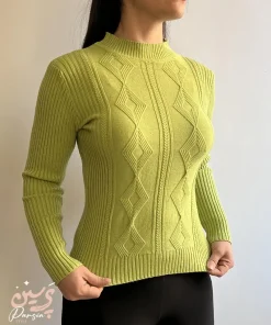 بلوز بافت زنانه شیک رنگ سبز روشن طرح لوزی وارداتی