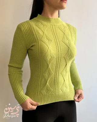 بلوز بافت زنانه شیک رنگ سبز روشن طرح لوزی وارداتی